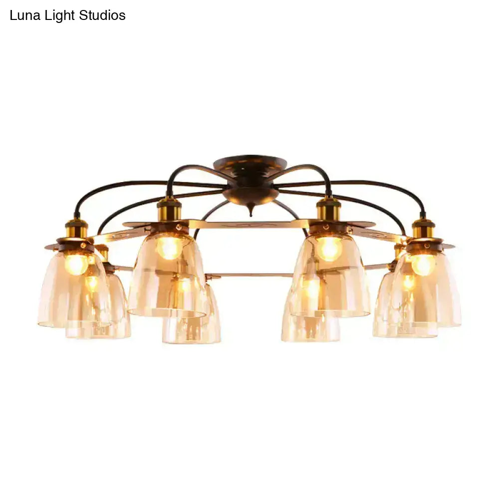 DecorBites™ Industrial Cognac Glass Bell Semi Flush Ceiling Lamp (3/5/6 Heads) in Aged Brass - Perfect for Living Room