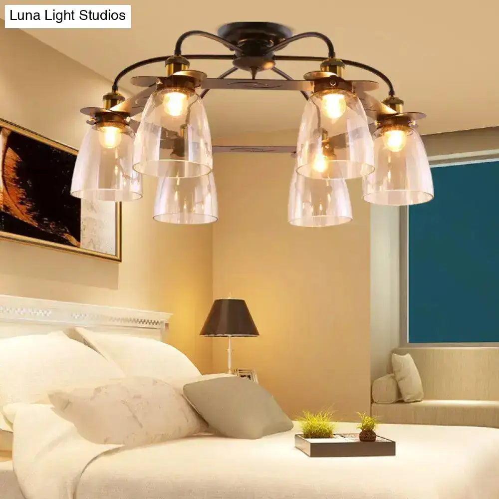 DecorBites™ Industrial Cognac Glass Bell Semi Flush Ceiling Lamp (3/5/6 Heads) in Aged Brass - Perfect for Living Room