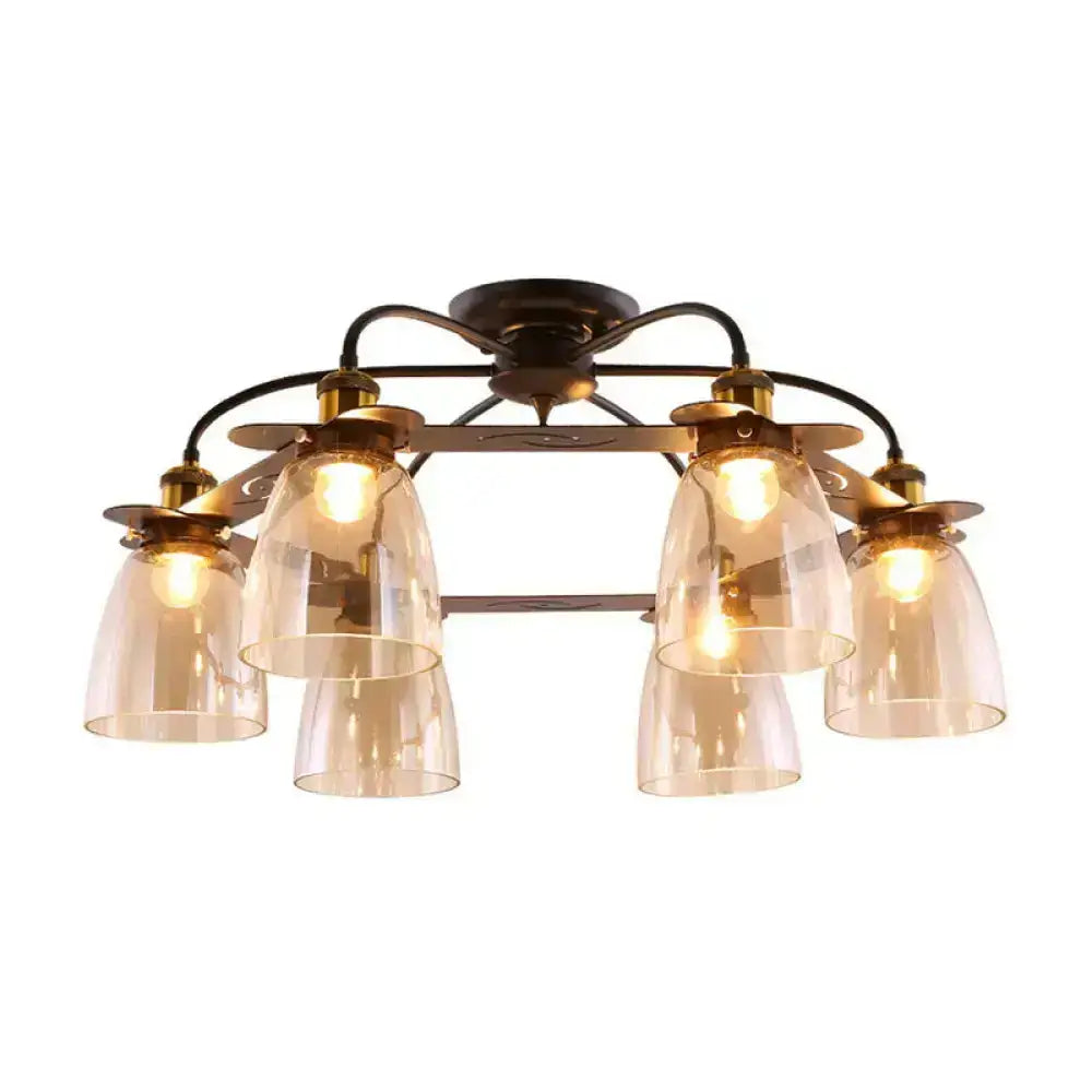 DecorBites™ Industrial Cognac Glass Bell Semi Flush Ceiling Lamp (3/5/6 Heads) in Aged Brass - Perfect for Living Room