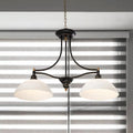Industrial black & brass dome island light with opal glass dining room