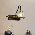 Industrial black & brass hexagon vanity wall lamp with crystal prisms