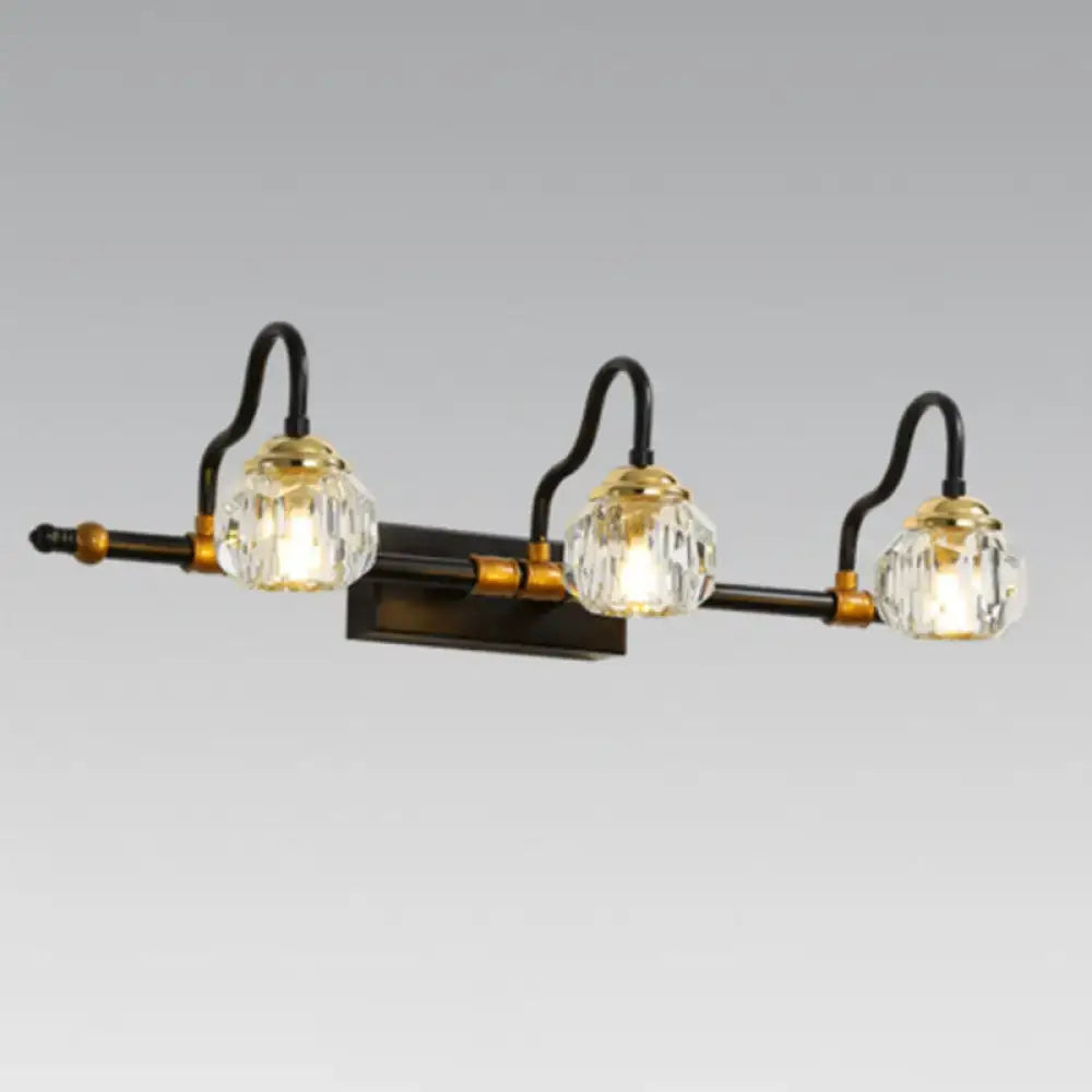 Industrial black & brass hexagon vanity wall lamp with crystal prisms