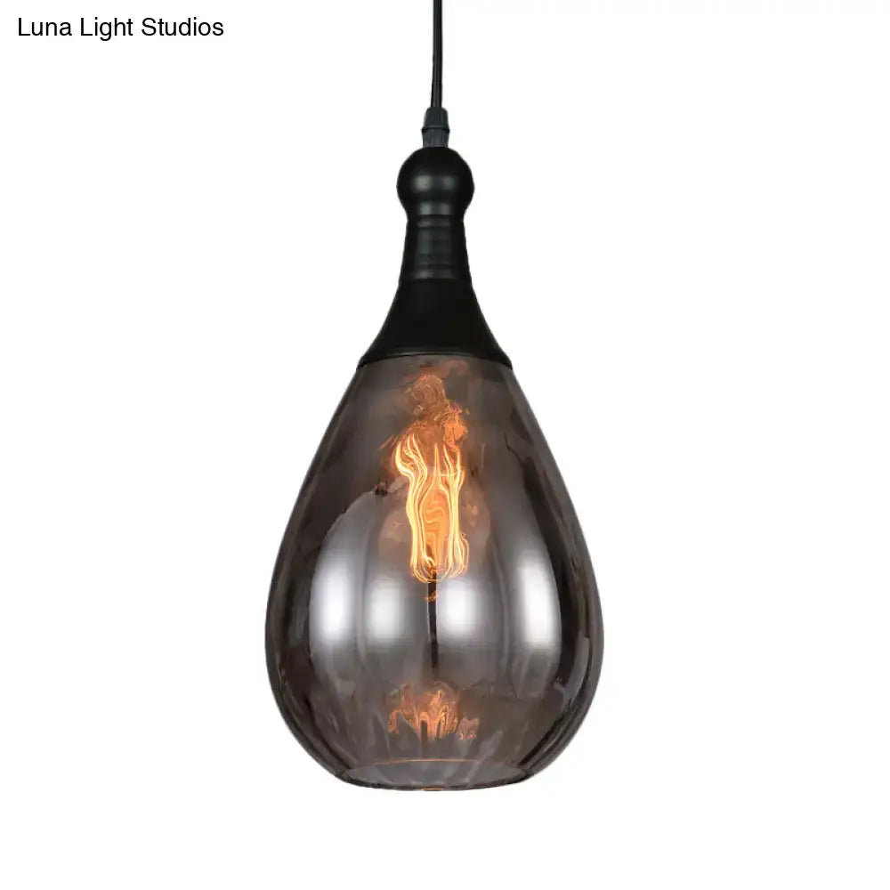 Industrial black & brass smoked glass pendant ceiling light bedroom
