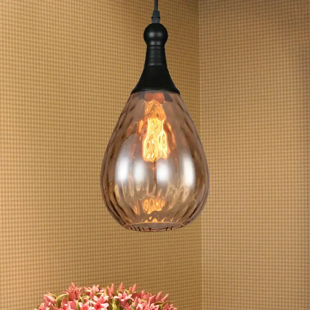 Industrial black & brass smoked glass pendant ceiling light bedroom