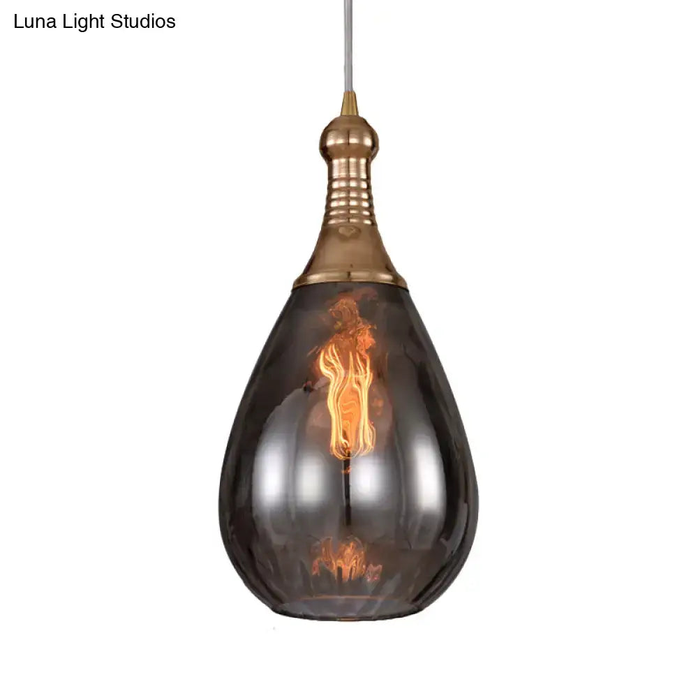 Industrial black & brass smoked glass pendant ceiling light bedroom