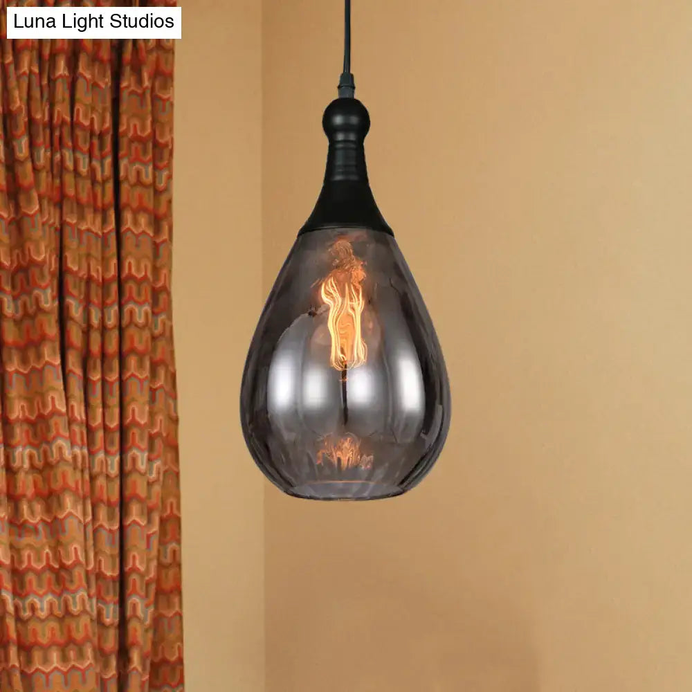 Industrial black & brass smoked glass pendant ceiling light bedroom