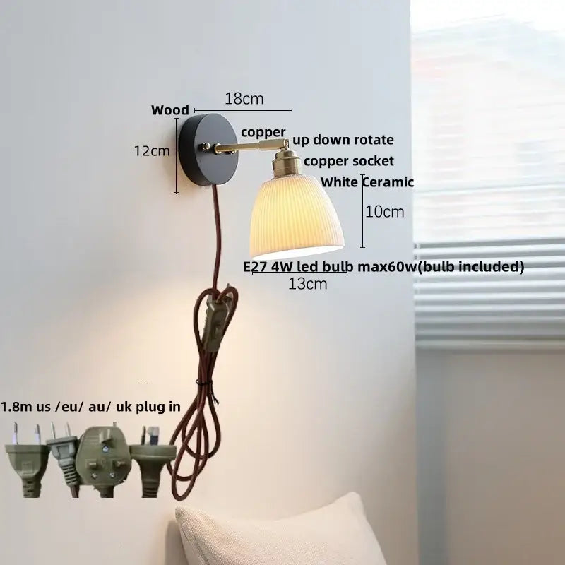 DecorBites™ LED Wall Light Fixture Modern Black Wood Copper Sconce