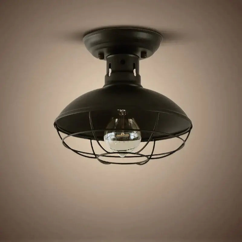 Industrial black cage metal ceiling light bedroom dome shade