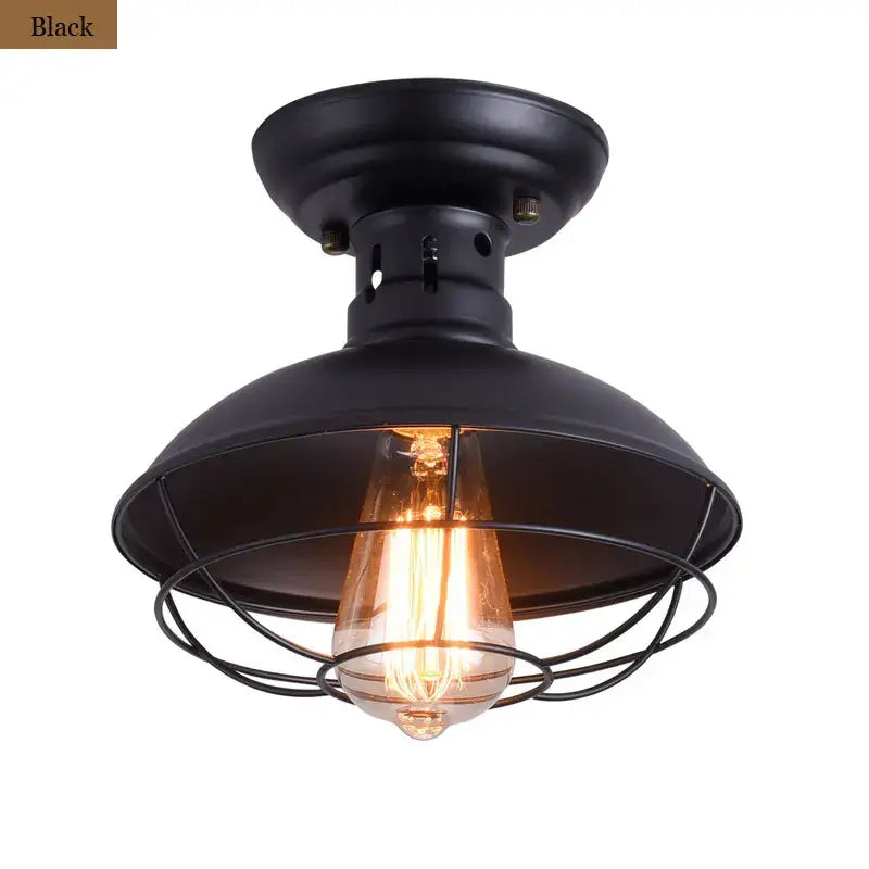 Industrial black cage metal ceiling light bedroom dome shade