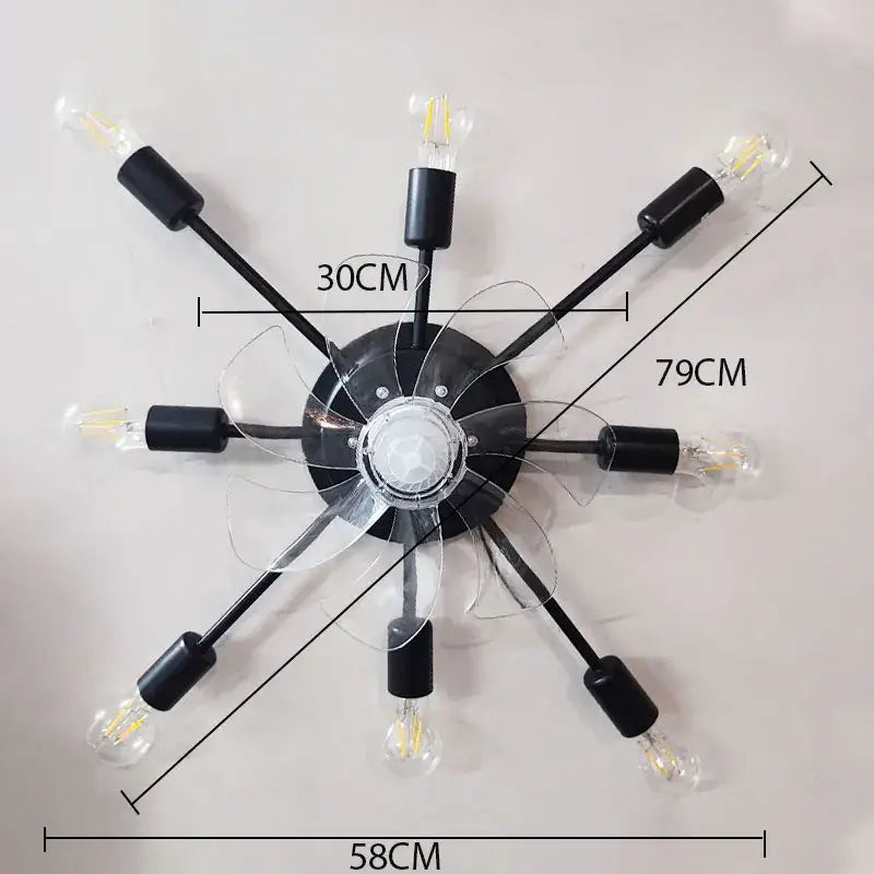 Industrial black ceiling fan with led lights for living room