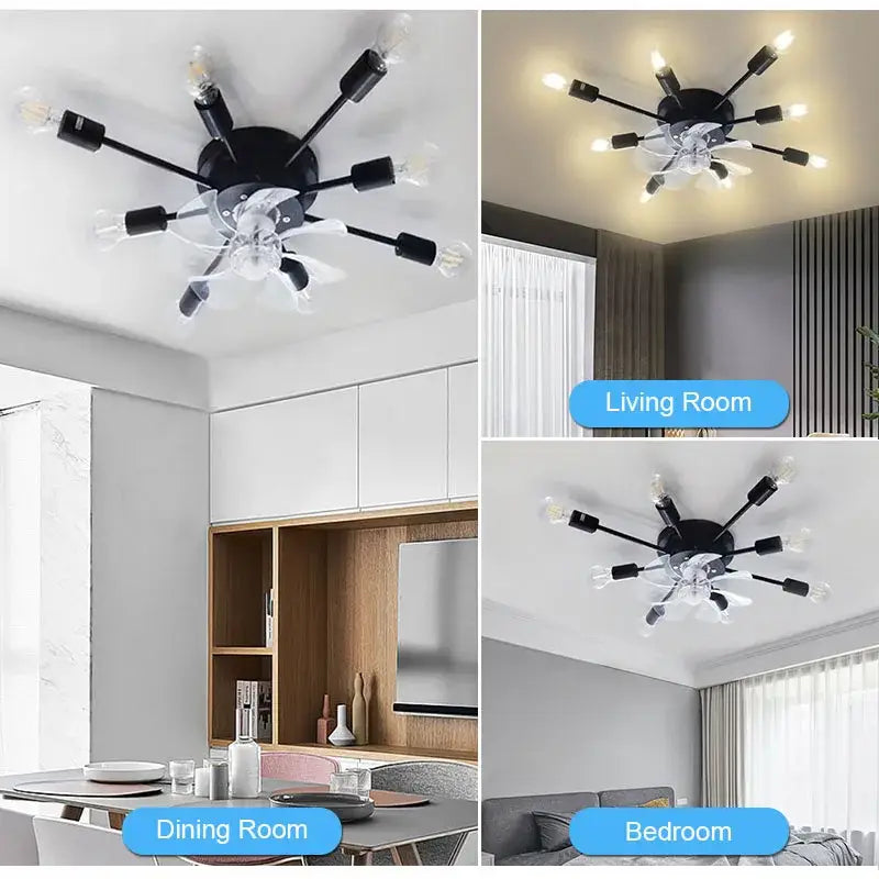 Industrial black ceiling fan with led lights for living room