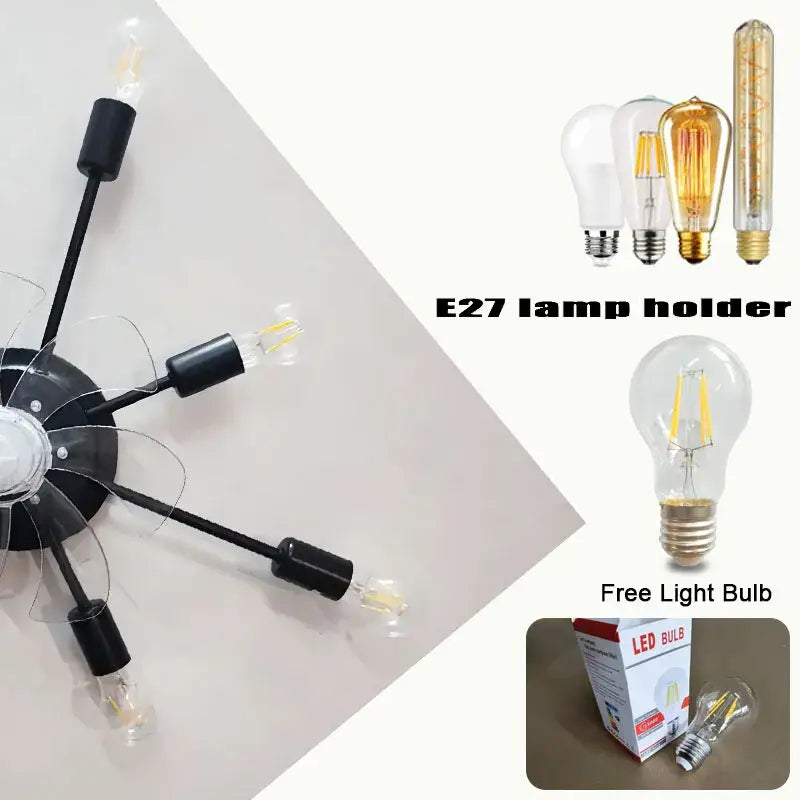Industrial black ceiling fan with led lights for living room