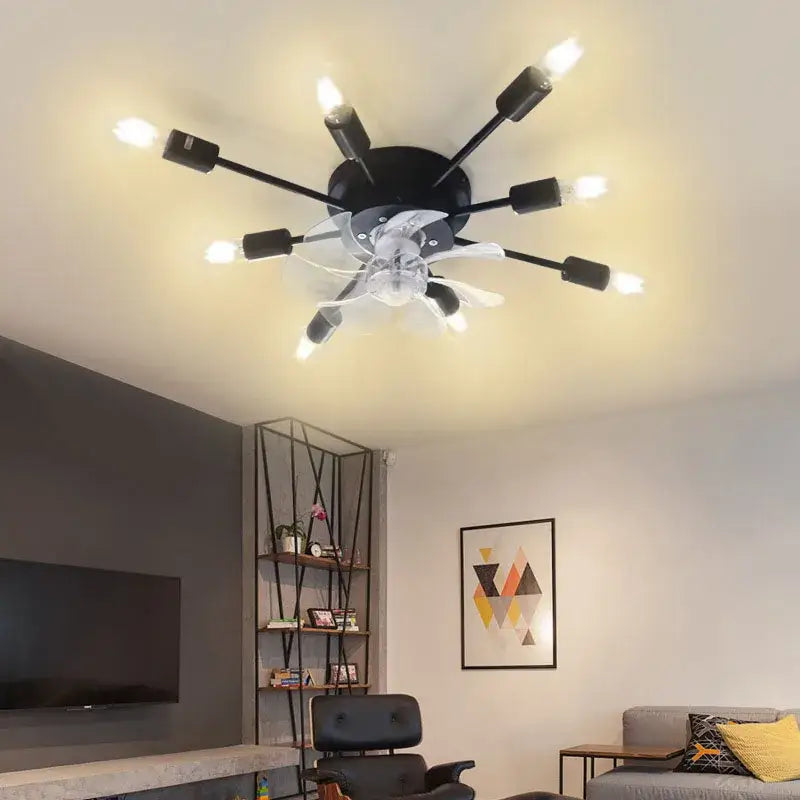 Industrial black ceiling fan with led lights for living room