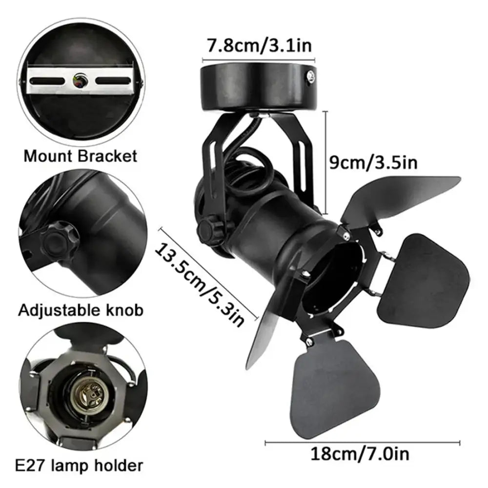 Industrial black ceiling spotlight lamp with adjustable hallway blades