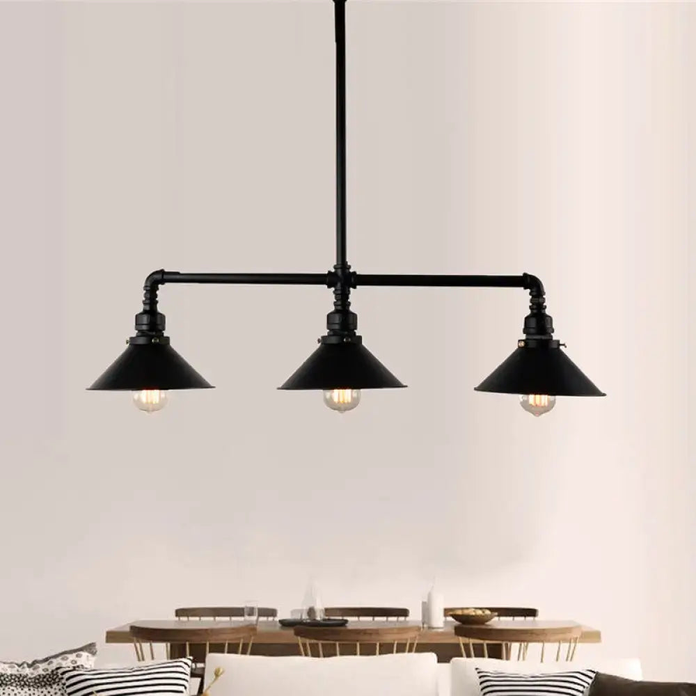 Industrial black conical island dining room 3 bulb pendant light