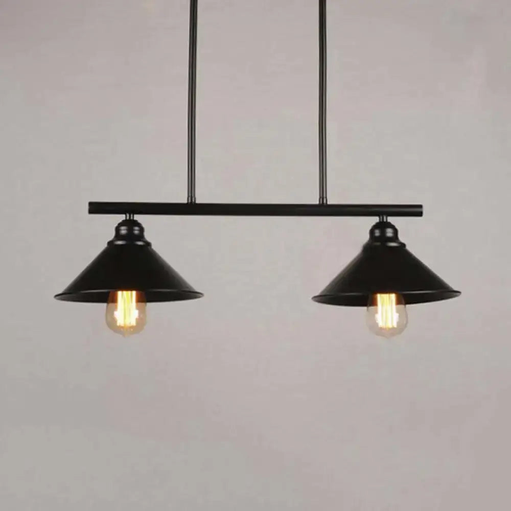 DecorBites™ Retro Loft Metal Island Pendant Light Fixture - Black Finish, Conical Design, 2/3 Lights - Kitchen Ceiling Lighting