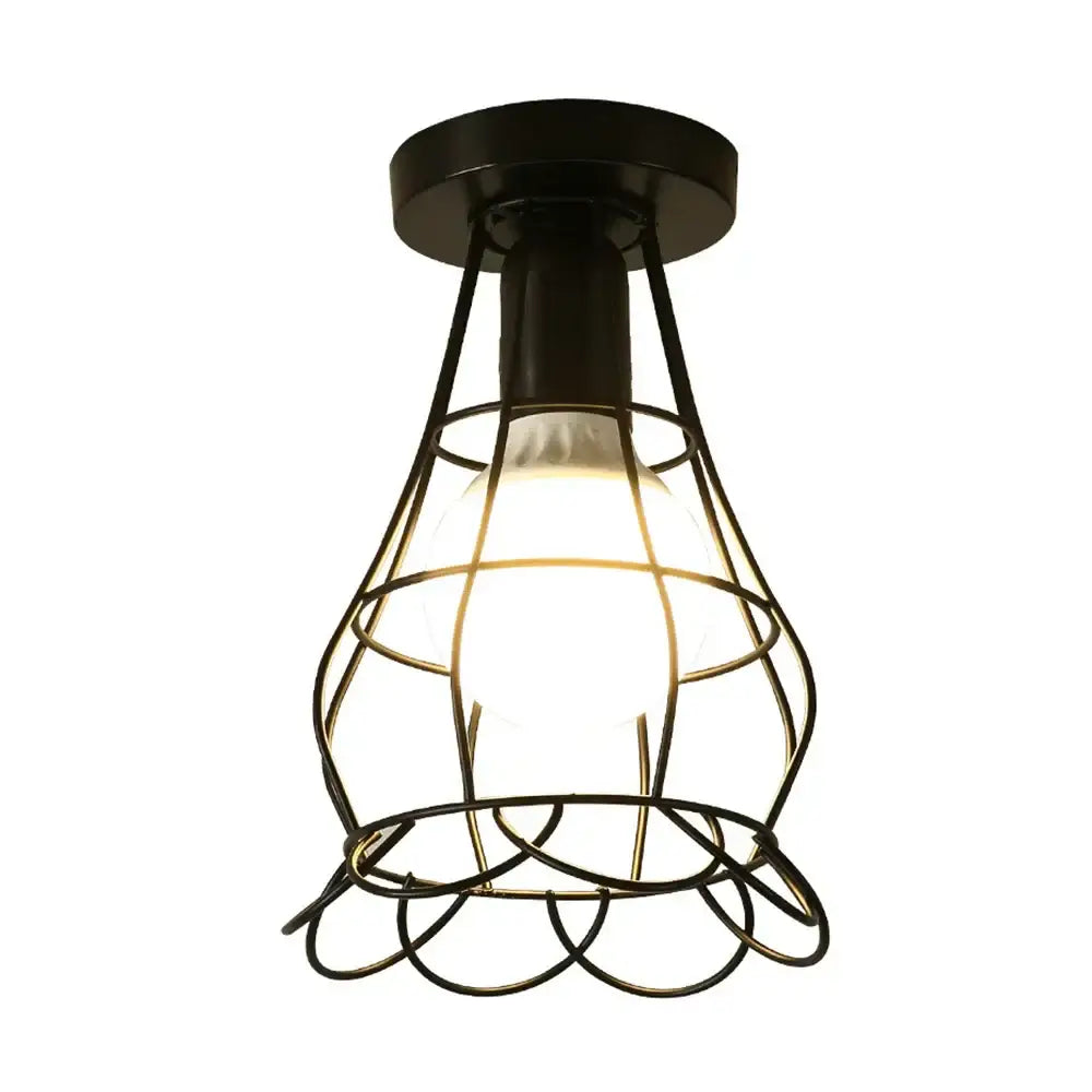 Industrial black geometric cage flush mount ceiling light bedroom