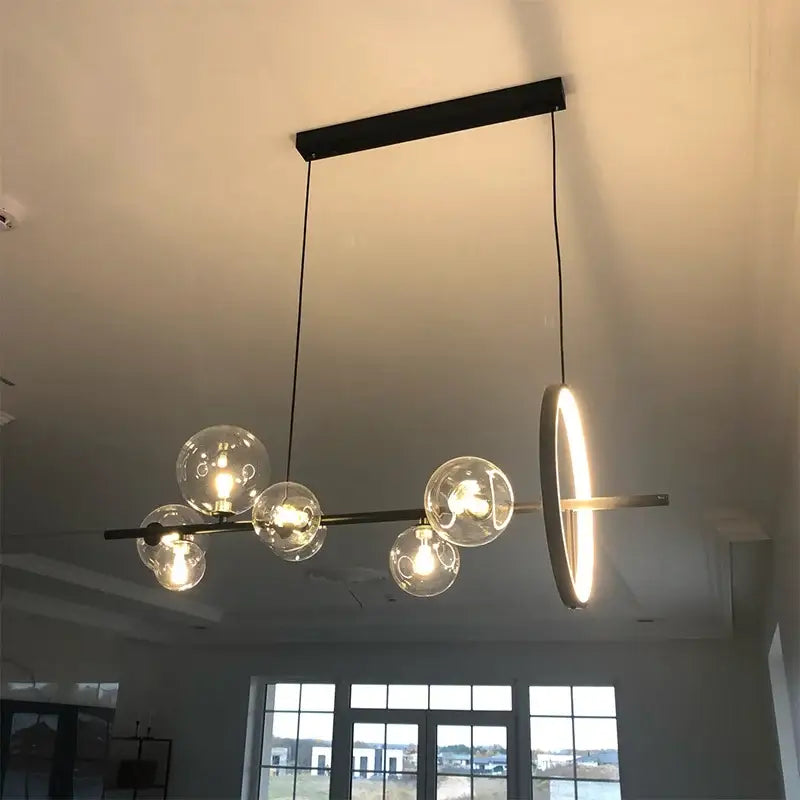 Industrial black glass bubble chandelier dining room pendant light