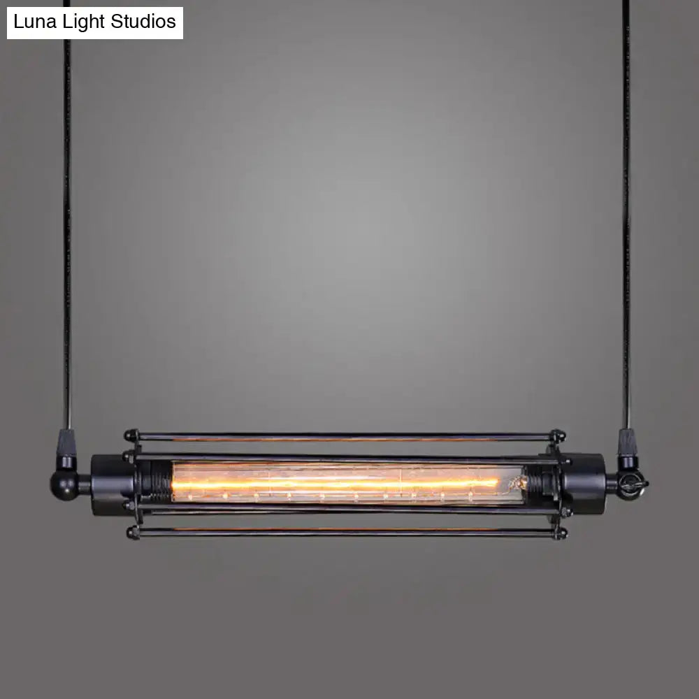 DecorBites™ Rustic Black Tube Pendant Ceiling Light | 1-Bulb Restaurant Hanging Lamp | Iron Finish | Island Overhead Lighting