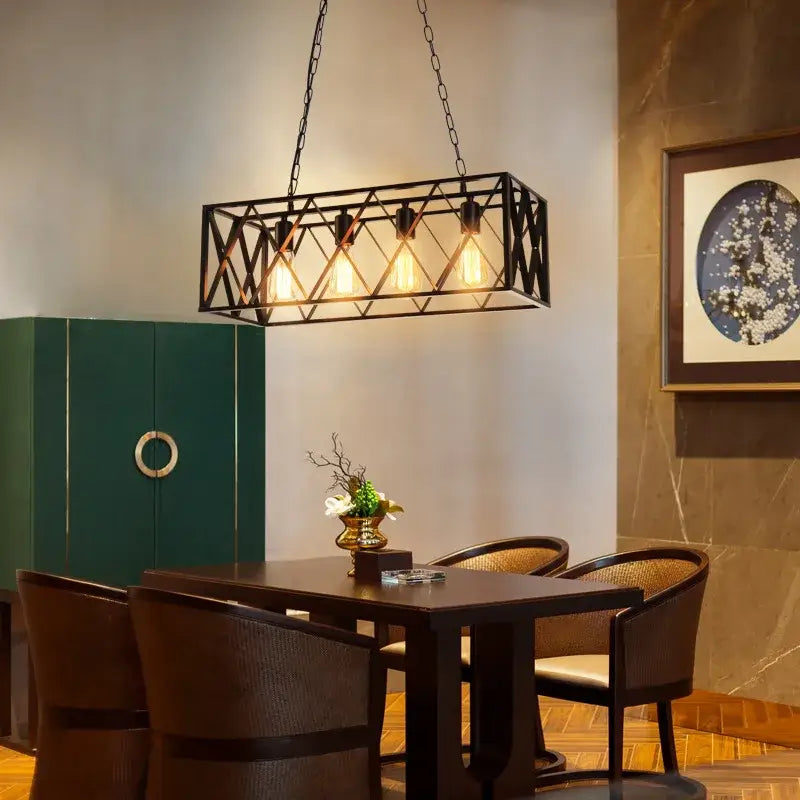 Industrial black lattice chandelier – dining room pendant light