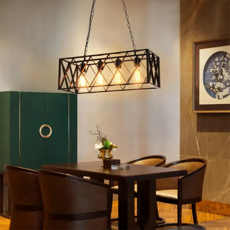 Industrial black lattice chandelier – dining room pendant light