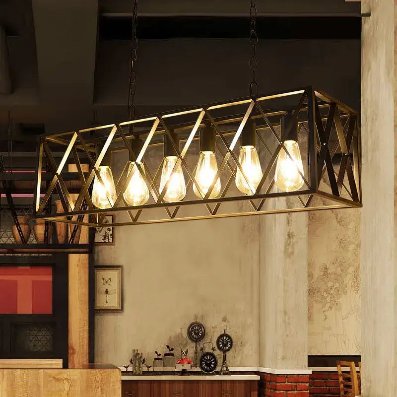 Industrial black lattice chandelier – dining room pendant light