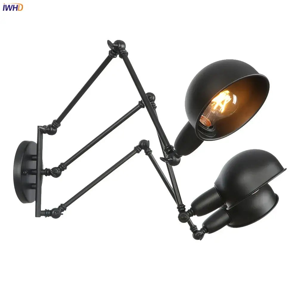 DecorBites™ Loft Antique Edison Wall Sconce Swing Arm Wall Light - 3 Heads Black