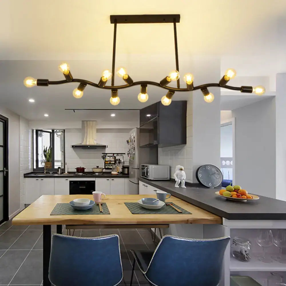 DecorBites™ Wavy Iron Ceiling Pendant: Modern 13-Head Black Hanging Light for Kitchen Island