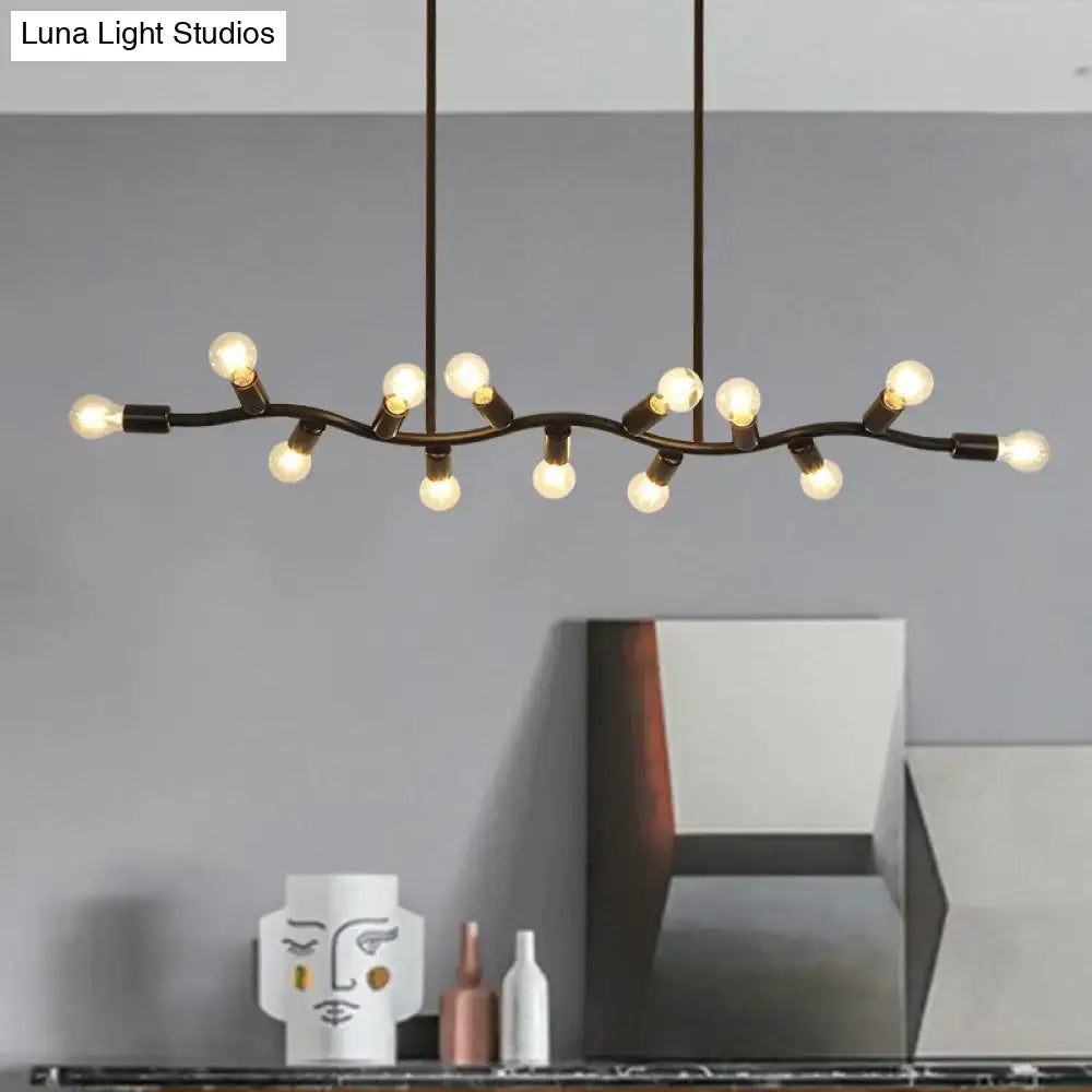 DecorBites™ Wavy Iron Ceiling Pendant: Modern 13-Head Black Hanging Light for Kitchen Island