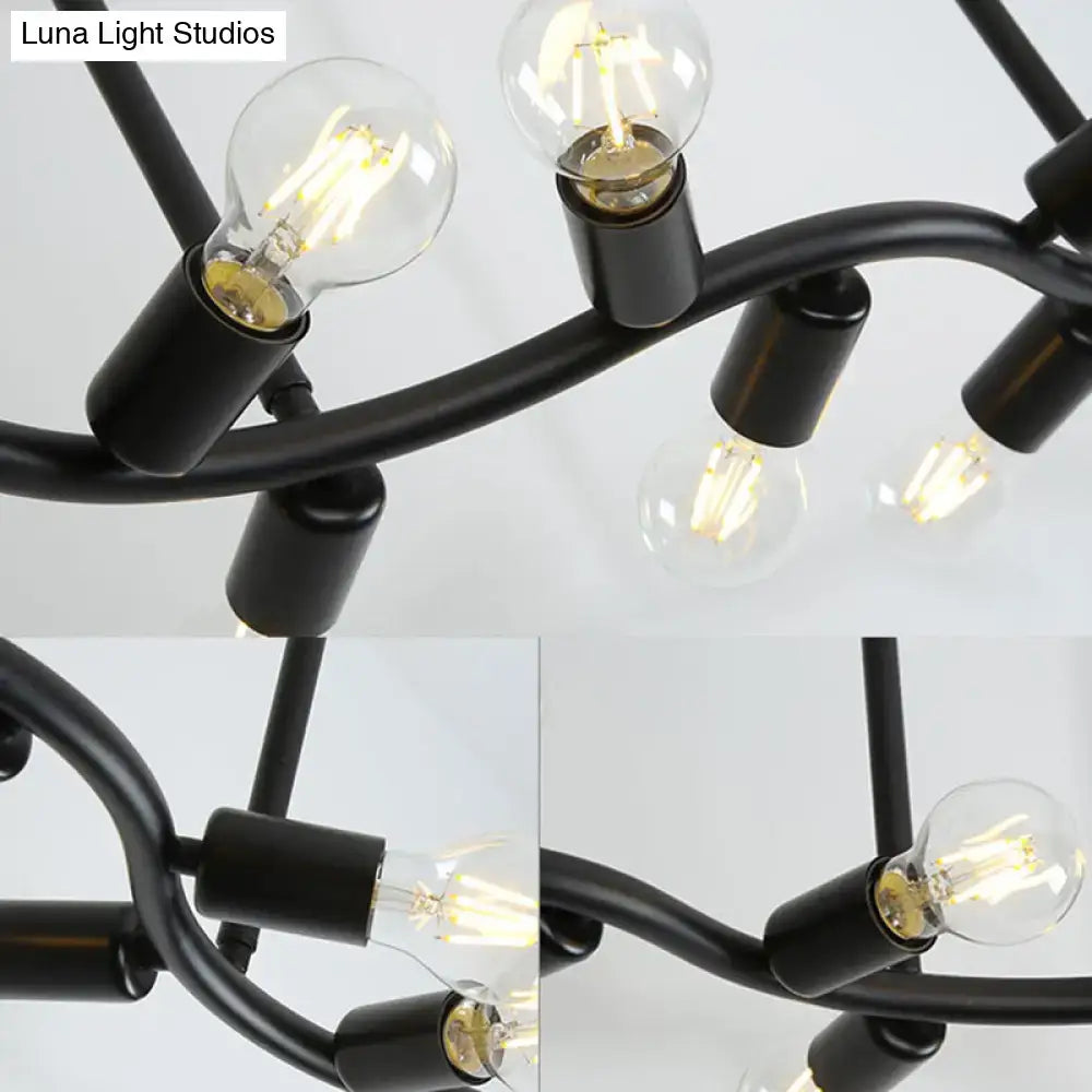 DecorBites™ Wavy Iron Ceiling Pendant: Modern 13-Head Black Hanging Light for Kitchen Island