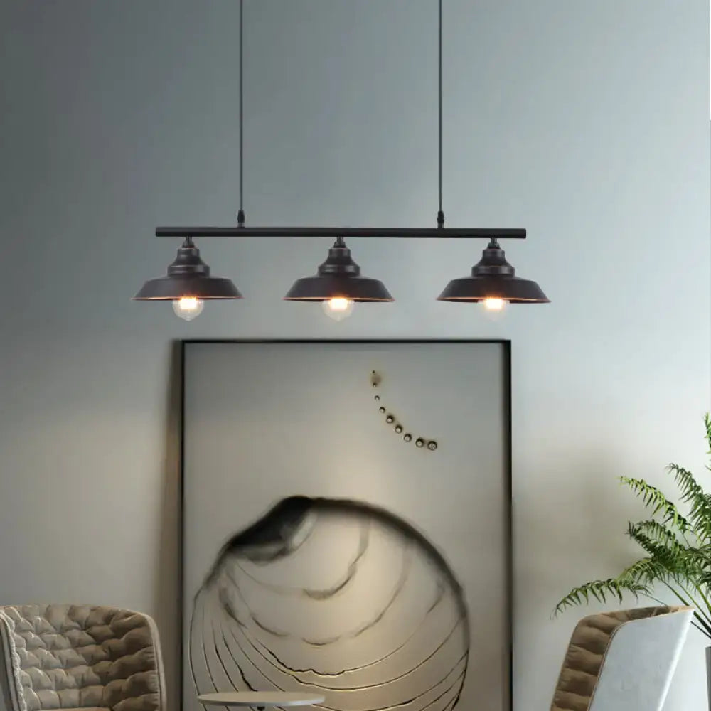 Industrial black metal 3 light barn chandelier dining room chain cord