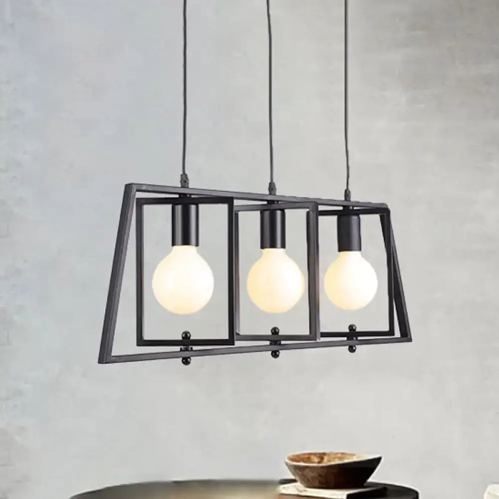 Industrial black metal 3-light dining room chandelier