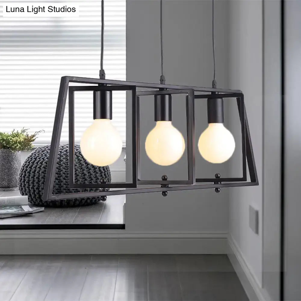 Industrial black metal 3-light dining room chandelier