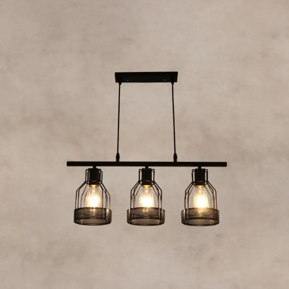 Industrial black metal bar chandelier bird cage kitchen island light
