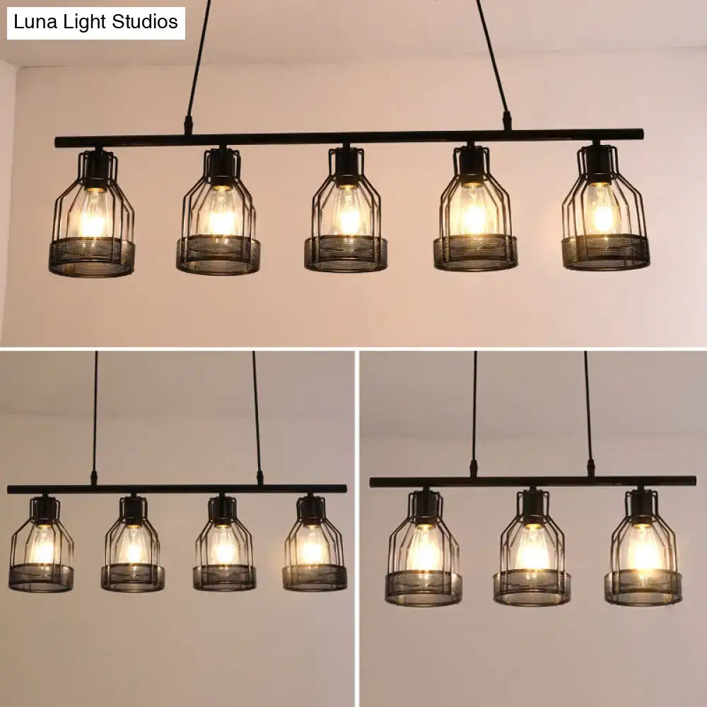 Industrial black metal bar chandelier bird cage kitchen island light