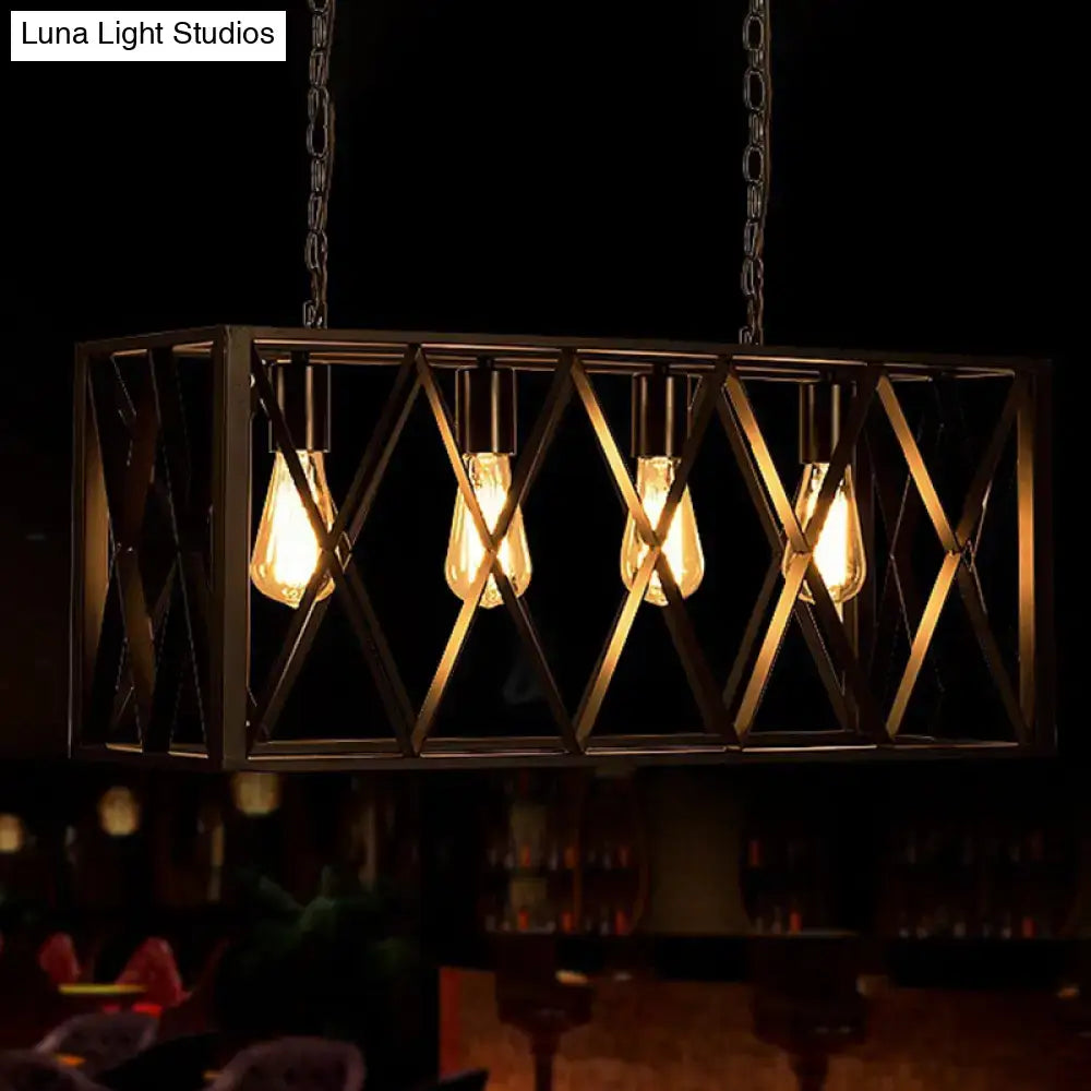 Industrial black metal cage island pendant light – kitchen chandelier