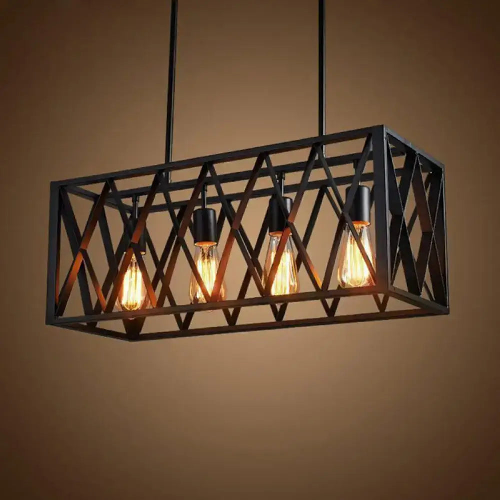 Industrial black metal cage island pendant light – kitchen chandelier