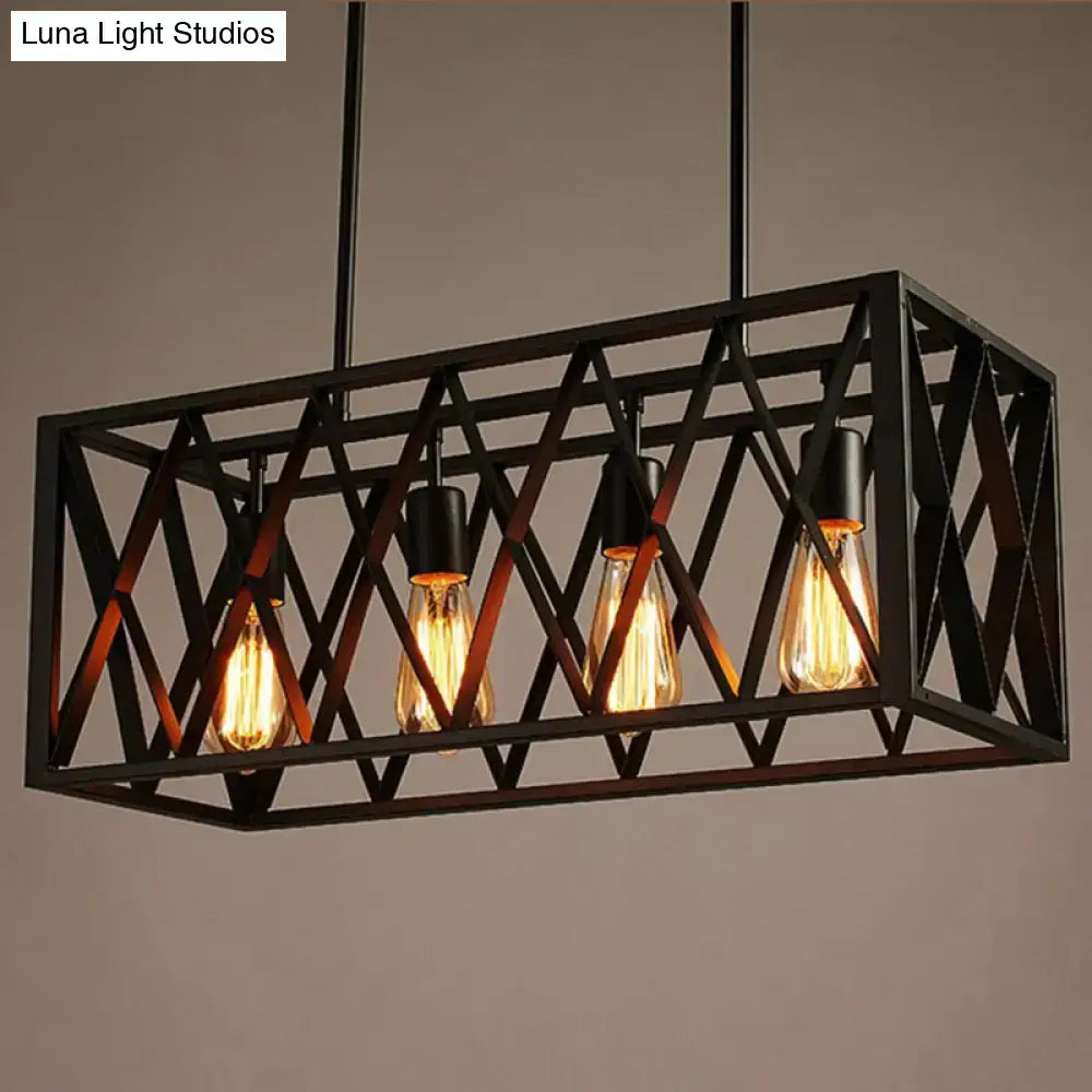 Industrial black metal cage island pendant light – kitchen chandelier