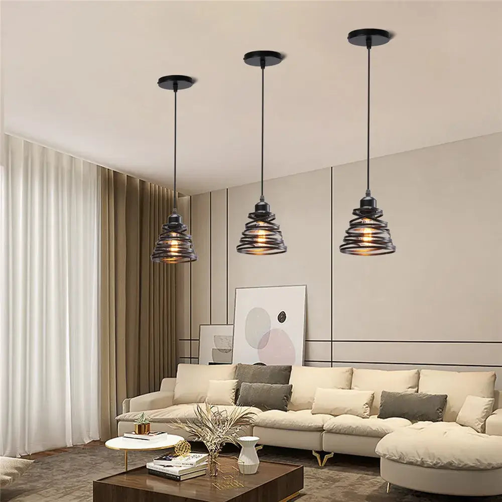 Industrial black metal cage mini pendant light dining room
