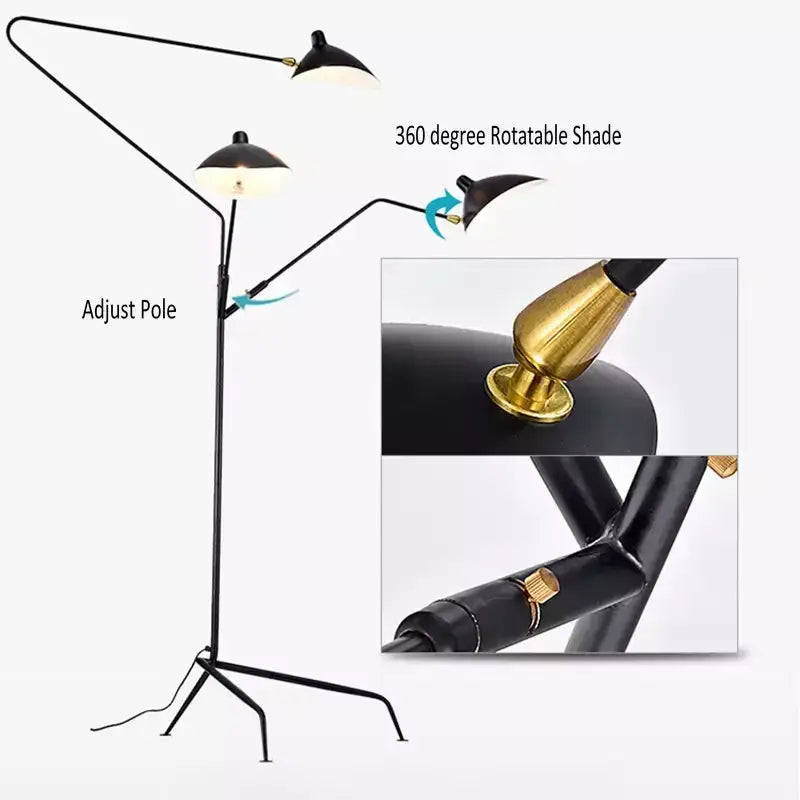 DecorBites™ Black Serge Mouille Tripod Floor Lamp - Loft Industrial Standing Lamp