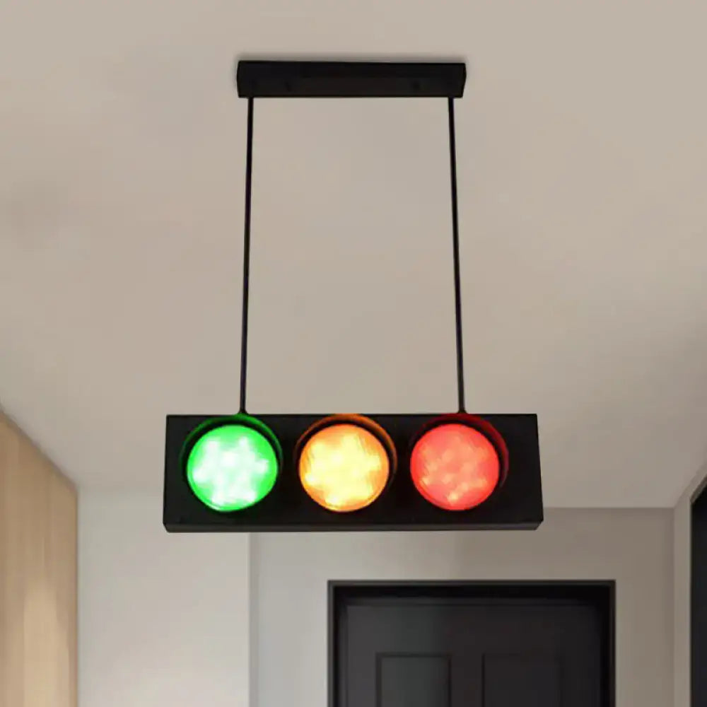Industrial black metal island light traffic light for living room