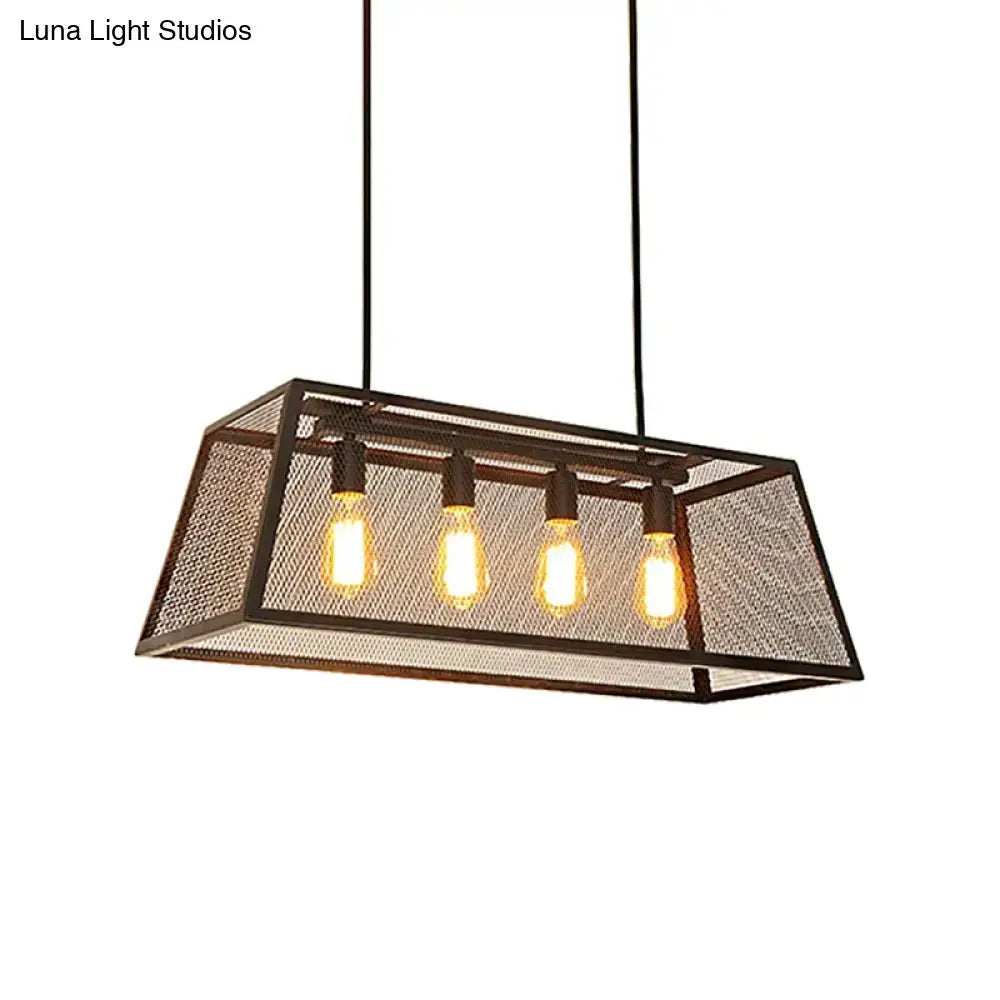 Industrial black metal mesh pendant light fixture dining room