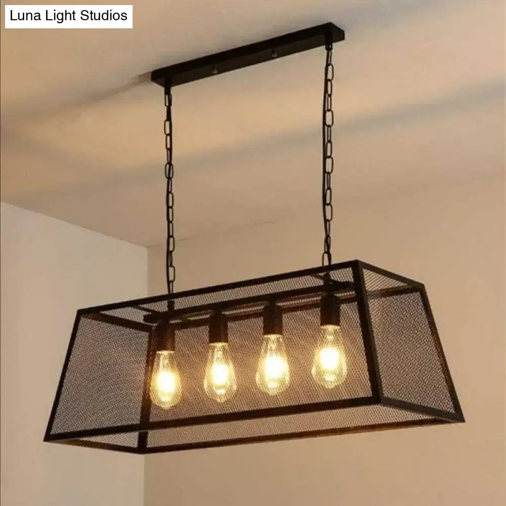 Industrial black metal mesh pendant light fixture dining room