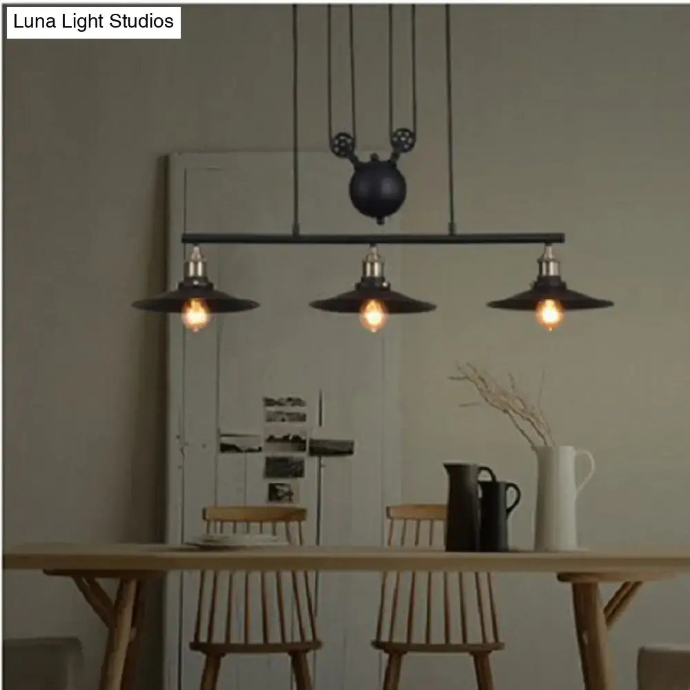 DecorBites™ Industrial Metal Pulley Pendant Lighting with Black Cone Shades - Set of 3 Island Lamps