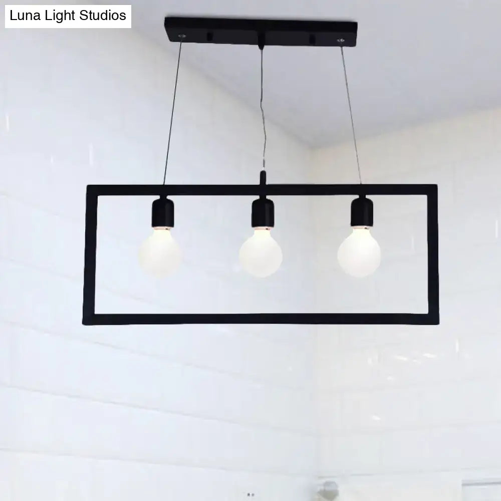 DecorBites™ Industrial Style Rectangular Pendant Light with Black Metal Frame - 3/5 Lights - Ceiling Hanging Fixture