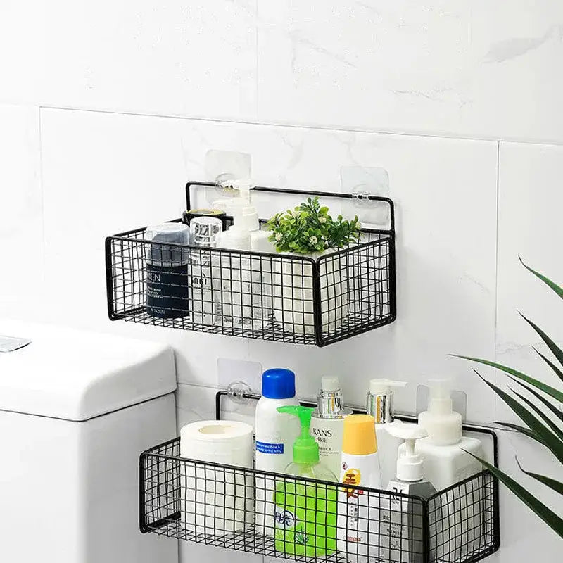Industrial black metal two tier bathroom storage shelf – bathroom