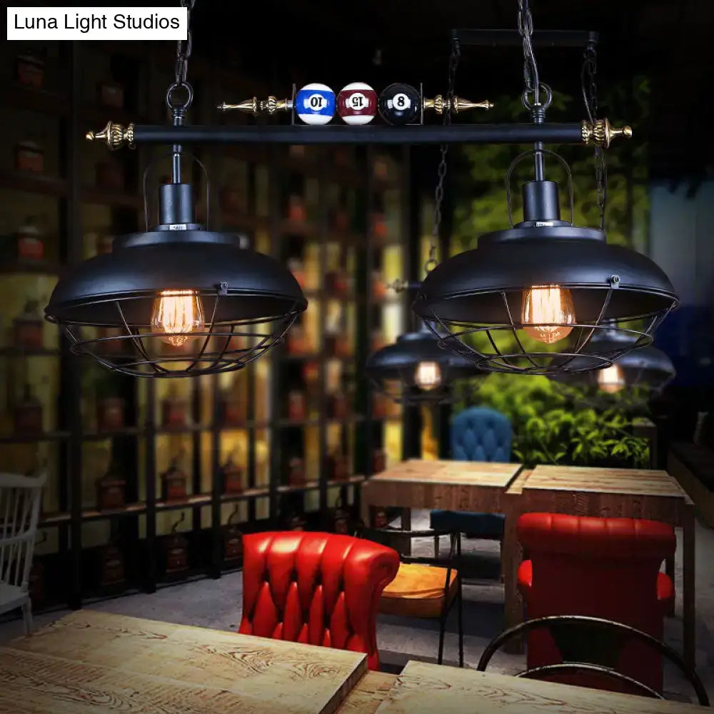 Industrial black metal wire frame island light billiard room pendant