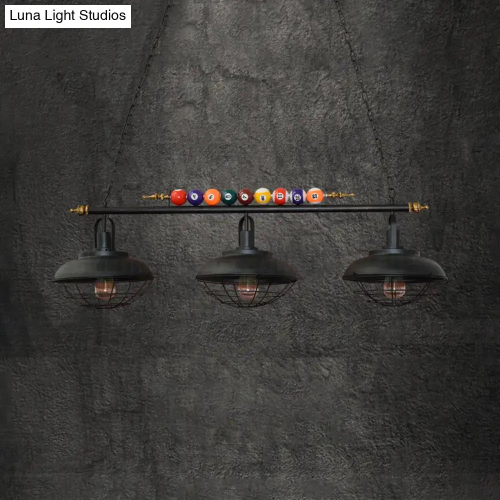 Industrial black metal wire frame island light billiard room pendant