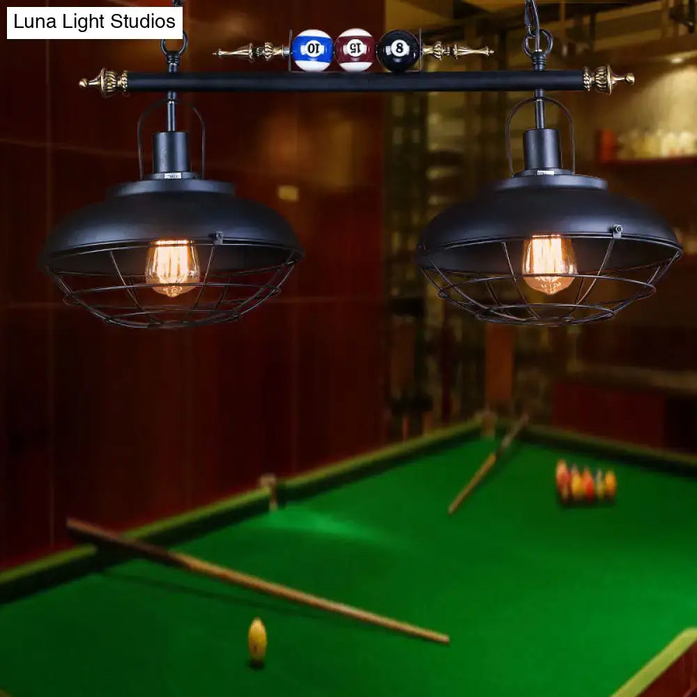 Industrial black metal wire frame island light billiard room pendant