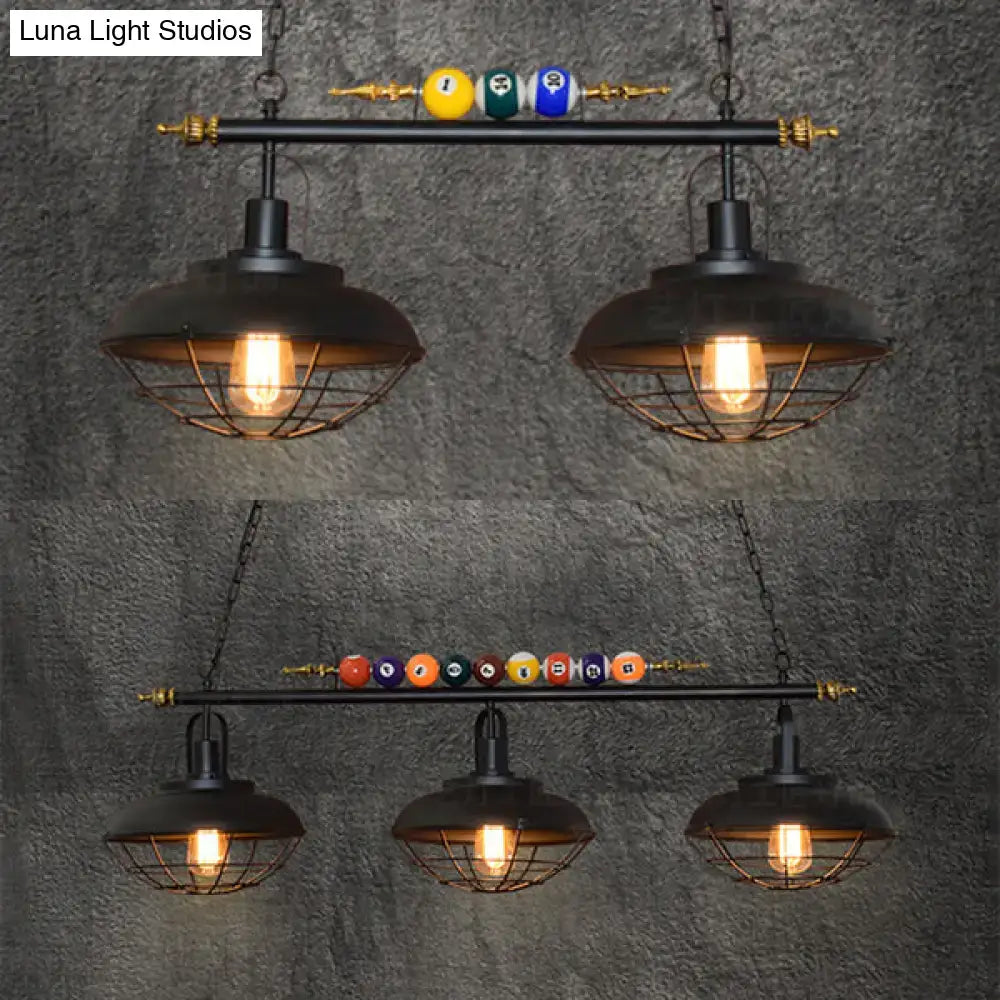 Industrial black metal wire frame island light billiard room pendant
